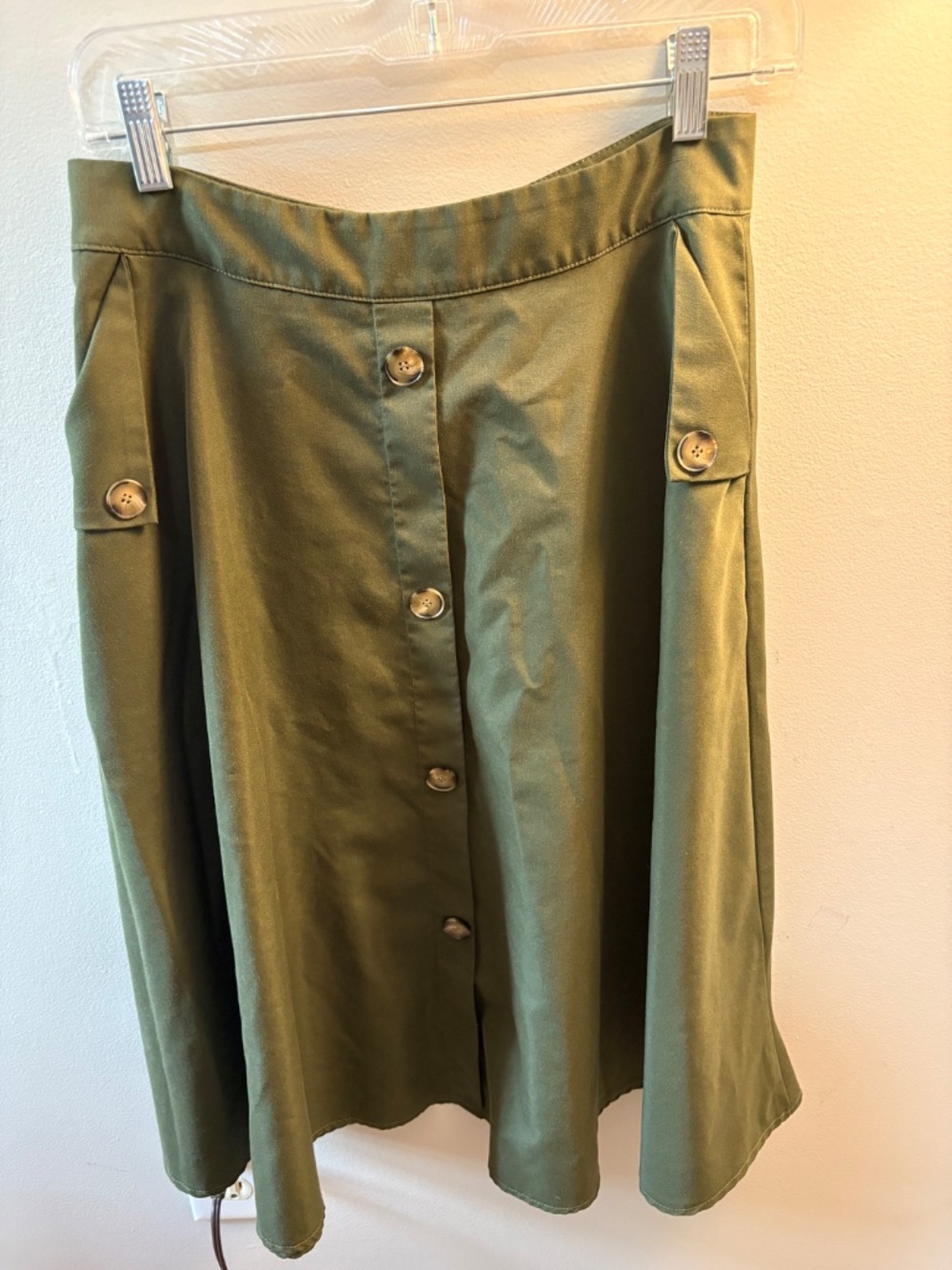 Olive green skirt with pockets M - Picture 3 of 9